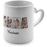 PhotoFancy® - Herztasse 'Mama' - Personalisierte Fototasse mit eigenem Foto und Text - Tasse mit Herz-Henkel selbst gestalten - Weiß