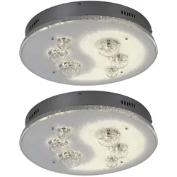 Deckenlampe Deckenleuchte Wohnzimmerlampe Esszimmerleuchte, Fernbedienung Farben fixierbar Stufenschalter, Chrom Kugeln, G4 Fassungen, DxH 43x12cm, 2er Set