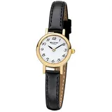 REGENT Damen-Armbanduhr Elegant Analog Leder-Armband schwarz Quarz-Uhr URF980 - Schwarz