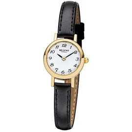 REGENT Damen-Armbanduhr Elegant Analog Leder-Armband schwarz Quarz-Uhr URF980 - Schwarz