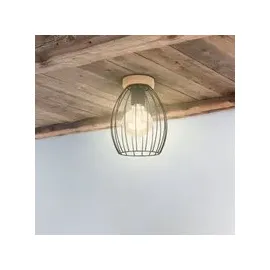 Briloner Leuchten - Deckenleuchte, Deckenlampe, retro, vintage, 1x E27, max. 60 Watt, Schwarz-Holz, 175x256mm (DxH)