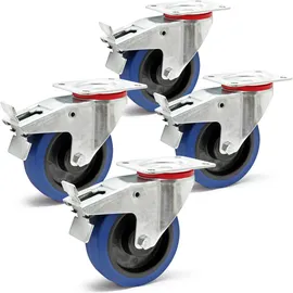 Wiltec Wiltec, Möbelrollen, Lenkrollen Set 4x Transportrolle m. Bremse Ø160mm 300kg totalfeststellbar