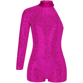 TiaoBug Mädchen Langarm Ballettanzug Rollkragen Ballett Trikot Pailletten Body mit Bein Gymnastikanzug Turnanzug Ballettkleidung gr. 110-164 Hot Pink M 146-152