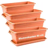 2 friends 4er Set, Pflanzkübel rechteckig 40 cm, Balkon Blumenkübel terracotta