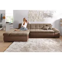 Ecksofa DOMO COLLECTION "Moric B/T/H 300/172/80 cm, auch in Cord, L-Form" Sofas Gr. B/H/T: 300cm x 80cm x 172cm, Microfaser PRIMABELLE-Struktur, Recamiere links, ohne Funktion, bunt (braun/beige-braun) XXL-Format, wahlweise auch mit Bettfunktion und Armverstellung