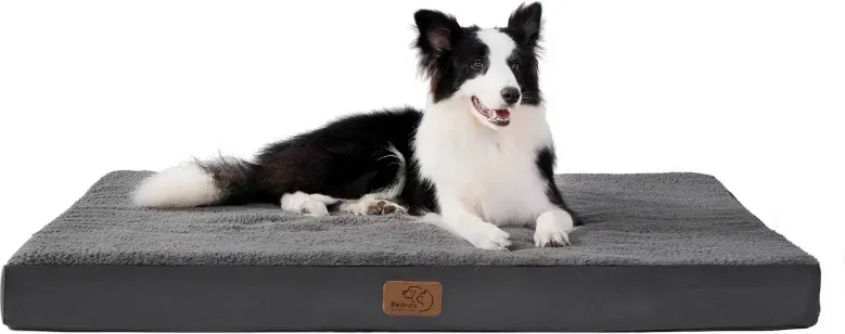BEDSURE Hundekissen, Eierschalen-Schaumstoff, für kleine, mittelgroße und große Hunde, orthopädisches Hundebett, gemütlicher Liegebereich, 110 x 80 cm, waschbar, Höhe 8 cm, Grau/Beige