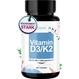 Vitamin D3 + K2 Tabletten - 180 Stück 5.000 i.E. [DEPOT] - Hochdosiert Vitamin D3 und 100 mcg Vitamin K2 pro EINER Tablette - Hochwertig: Manequinon MK7 - Laborgeprüft