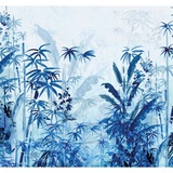 KOMAR Fototapete Blue Jungle blau Weiß, Sträucher, 300x280 cm