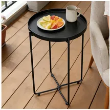 doporro Beistelltisch rund, Couchtisch klein Ø35 x H51 cm, kleiner Tisch mit 1 abnehmbarem Ablagen und Metallgestell für Wohnzimmer, Schlafzimmer und Balkon, Nachttisch, Beistelltisch Schwarz Reglo-08