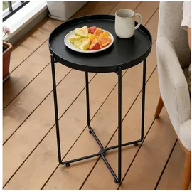 doporro Beistelltisch rund, Couchtisch klein Ø35 x H51 cm, kleiner Tisch mit 1 abnehmbarem Ablagen und Metallgestell für Wohnzimmer, Schlafzimmer und Balkon, Nachttisch, Beistelltisch Schwarz Reglo-08