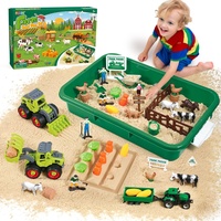 FRUSE Bauernhof Kinetischer Sand,Spielsand Sandspielzeug mit 1 KG Magic Toy Sand,Bauernhof Spielzeug und Traktor Spielzeug,Sandkasten mit Deckel,Sensorisch Sandspielzeug für Kind ab 3 4 5 6 7 8 9