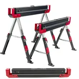 GYMAX 2er Set Sägebock höhenverstellbar 61,5–82,7 cm, tragbarer Arbeitsbock bis 1180 kg belastbar, klappbarer Unterstellbock, Werkstattbock mit Anti-Rutsch-Auflage & Tragegriff, Schwarz+Rot