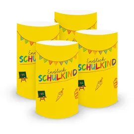 itenga 6X Windlicht Tischlicht aus Folie I Schulanfang Endlich Schuldkind Tafelmotiv I 10,0 x 21,0 cm I ideal als Tischdeko I geeignet für Teelichter oder LED-Kerzen (gelb)
