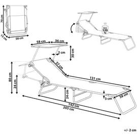 Beliani Gartenliege Sonnenliege Sonnendach Strandliege Verstellbar Stahl/Polyester Grün