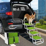 Hunderampe Auto Klappbar, Hundetreppe für Große Hunde mit rutschfeste Kunstrasen-Oberfläche, Leichtgewichtige Aluminium Hundetreppe für SUV, Jeep & LKWs, Bis 70kg