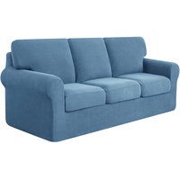 subrtex Stretch Sofabezug Sofaüberwurf mit Armlehne, 3- Sitzer Sofahbezug Sofahusse mit separaten Sitzkissenzügen und Rückenlehnenbezügen (3 Sitzer,Denimblau)