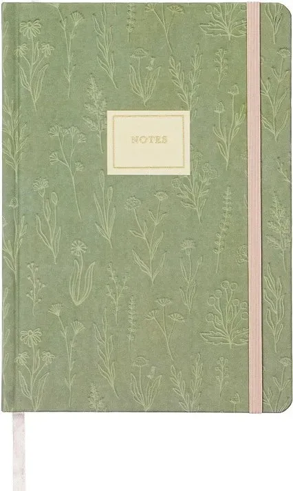 Jubiluu A5 Hardcover-Notizbuch mit Blumenstoff, Innenwende aus 100 g Offetpapier, 96 Seiten, Lesezeichen & Gummiband - klassische cremefarbene Regelung für Schreibwiederei, Schule, Büro und Geschenke - Salbei-Garten