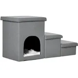 PawHut Hundetreppe 3 Stufen 40,5 cm Hoch Haustiertreppe mit Höhle Kissen Stauraum Katzentreppe für Kleine Hunde Hunderampe mit Waschbar Bezug Einstiegshilfe für Bett, Sofa, Couch und Auto Hellgrau