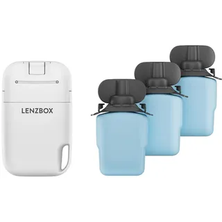 LENZBOX® 3-Monats-Pack - Premium All-In-One Kontaktlinsenbox für weiche Kontaktlinsen - Pflege + Aufbewahrung auf Knopfdruck - inkl. 3 Stück LenzCare® Premium Kombilösung für je 30 Anwendungen