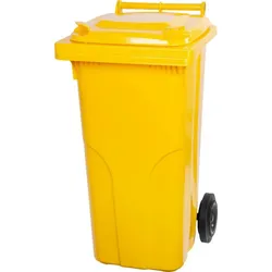 PROREGAL 2-Rad-Mülltonne, 120 Liter, HDPE Kunststoff, HxBxT 94,5x48x54cm, Gelb, Abfallbehälter, Müllgroßbehälter, Mülleimer, Abfalltonne, Müllbehälter
