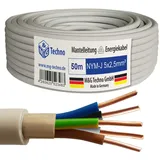 M&G Techno 50m NYM-J 5x2,5 mm2 Mantelleitung Elektro Strom Kabel Kupfer eindrähtig Made in Germany, Grau, 10611