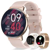 Erkwei Smartwatch Damen mit Telefonfunktion Nachrichtenbenachrichtigungen 1,32 Voll Touchscreen Fitnessuhr Schrittzähler Pulsmesser Schlaf SpO2 DIY-Zifferblatt Damenuhr für iOS Android