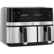 Homcom Heißluftfritteuse 8,5L Fritteuse mit Doppelkammer, 8 in 1 Rezeptur, Schwarz
