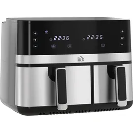 Homcom Heißluftfritteuse 8,5L Fritteuse mit Doppelkammer, 8 in 1 Rezeptur, Schwarz