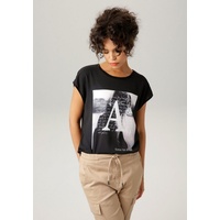 Aniston CASUAL T-Shirt, mit verträumten Frontdruck, Gr. 36, schwarz-wollweiß-sand-grau, , 11570433-36