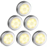 Led-schrankleuchte, 6er-set Nachtlicht-schrankleuchten, Led-beleuchtung Mit Bewegungsmelder Und Magnetfuß, Für Treppen, Küche, Vitrinen Und Schränke (batteriebetrieben), Warmweißes Silberlicht
