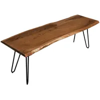 Möbelliebling Sitzbank Baumkante 140 cm nussbaum massiv Akazie Hairpin-Gestell