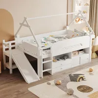 STILVORA Kinderbett 90x200 mit Rutsche und Sicherheitsgeländer, Hochbett mit Schubladen und Stauraum, Einzelbett mit dachförmigem Rahmen und Spie... - Weiß