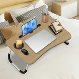 Alpstorm Klappbarer Laptoptisch mit Getränkehalter - 60x40cm Leichte Arbeitsplatte für Bett, Couch & Outdoor | Ergonomisches Design, Tragbarer Schreibtisch,Nussbaum