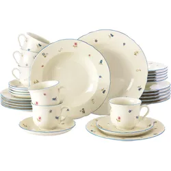 Kombiservice SELTMANN WEIDEN "Geschirr-Set, Service Marie-Luise Streublume", creme, bunt, 30 tlg., Porzellan, Geschirr-Sets, Teller, Tasse, Untertasse, Made in Germany, 30 Teile, für 6 Personen