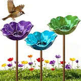 3 Stück Vogeltränke Blume, Metall Blumen Gartenstecker Vogeltränke, Dekorative Insektentränke Garten, Blumentränke für Vögel, Bienen, Schmetterlinge, Insekten (3 Stück-D)