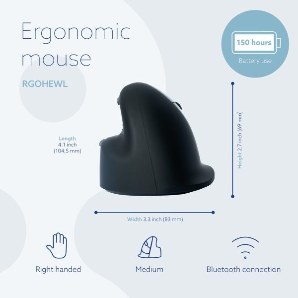 R-GO HE Ergo Maus - ergonomische Maus, Rechtshänder, vertikale Maus, kabellos, Größe M