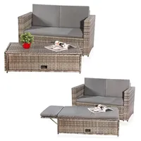 Feel2Home Garten-Essgruppe Gartensofa Fußbank Lounge Polyrattan Outdoor Garnitur versch. Farben, (2-tlg., Sofa & Ottomane), Kissen inkl. Reißverschluss daher abnehm- und waschbar grau