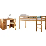 OTTO home Jugendzimmer-Set OTTO HOME "Alpi", beige (gebeizt, gewachst), Schlafzimmermöbel-Sets, Hochbett und Schreibtisch mit Stauraum, perfekt für kleine Räume