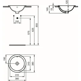 Ideal Standard Connect Einbauwaschtisch rund 38 x 38 cm (E505101)