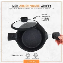 DIVORY Großer Kochtopf 20cm – 3L Topf groß mit Deckel, Gemüsetopf Induktion, Suppentopf mit abnehmbaren Griffen, Fleischtopf hoch Schwarz
