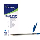 Lyreco Kugelschreiber, blaue Tinte, Box mit 12 Einweg-Kugelschreibern, ideal für Büro oder Schule, ergonomischer Kugelschreiber, Edelstahlspitze, 0,7 mm