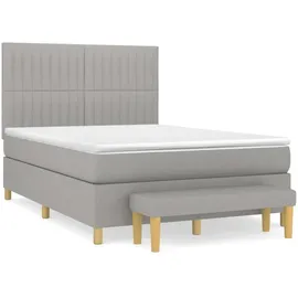 vidaXL Boxspringbett mit Matratze Hellgrau 140x200 cm Stoff