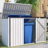 YODOLLA Mülltonnenbox 2er mit Gasdruckfeder, Wetterfest Metall Gartenschrank Geräteschuppen für den Außenbereich, 150,6 x 80 x 117,6cm, 1300L, Weiß