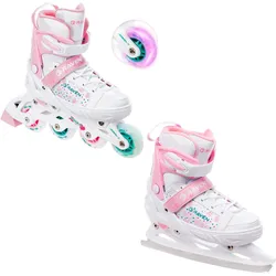 Rollschuhe 2in1 Verstellbare LED Rosi Weiß/Rosa 28/32