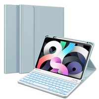 Fintie Tastatur Hülle für iPad Air 5 2022 / iPad Air 4 Hülle mit Tastatur 2020 - Magnetisch Abnehmbarer Keyboard mit DIY Hintergrundbeleuchtung, Deutsches QWERTZ Layout, Eisblau