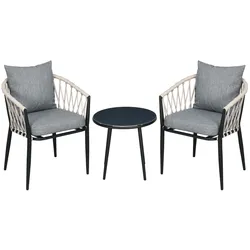 Outsunny Gartenmöbel-Set Stahl, Polypropylen-Seil, Polyester, Hartglas