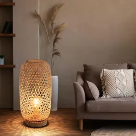 GLOBO Tischleuchte Bambusgeflecht Tischlampe Bambus Beistellleuchte Boho Wohnzimmer, natur, 1x E27 Fassung, Dxh 22x46 cm