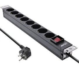 InLine 19" Steckdosenleiste, 8-fach Schutzkontakt, mit Schalter, 2m, schwarz, 16412S