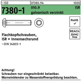Reyher Flachkopfschraube ISO 7380-1 ISR M8x12-T40 010.9 galv.verz. 200St.
