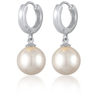 Nenalina Ohrringe Creolen Synthetische Perlen Ohrhänger Klassik 925Er Silber (Farbe: Silber)